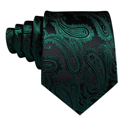 Dark Green Paisley Silk Tie, Pocket Square and Cufflinks Set tie sets    - Sophisticated Gentlemen