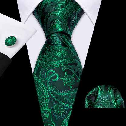 Green Paisley Tie, Pocket Square and Cufflinks Set tie sets    - Sophisticated Gentlemen