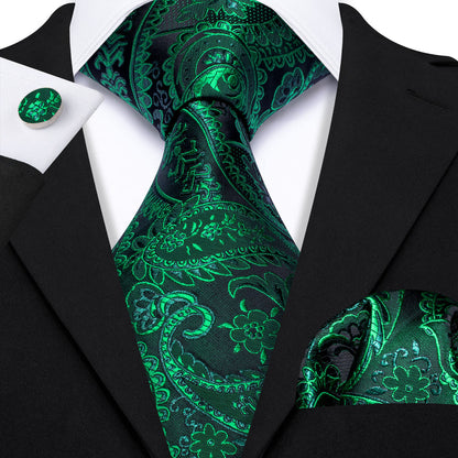 Green Paisley Tie, Pocket Square and Cufflinks Set tie sets    - Sophisticated Gentlemen