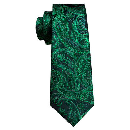 Green Paisley Tie, Pocket Square and Cufflinks Set tie sets    - Sophisticated Gentlemen