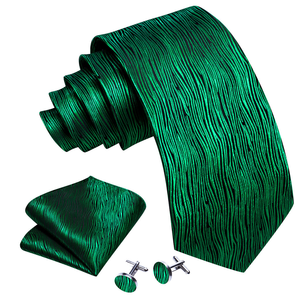 Green Novelty Striped Paisley Tie, Pocket Square and Cufflinks Set tie sets    - Sophisticated Gentlemen