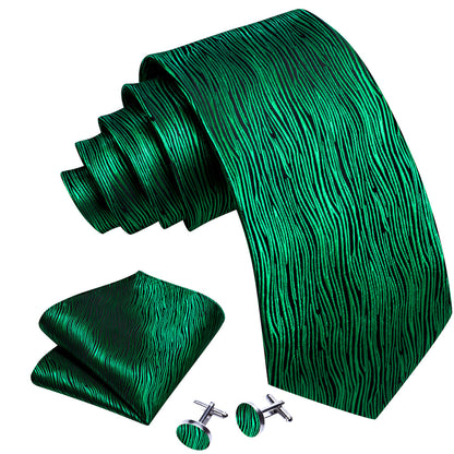 Green Novelty Striped Paisley Tie, Pocket Square and Cufflinks Set tie sets    - Sophisticated Gentlemen