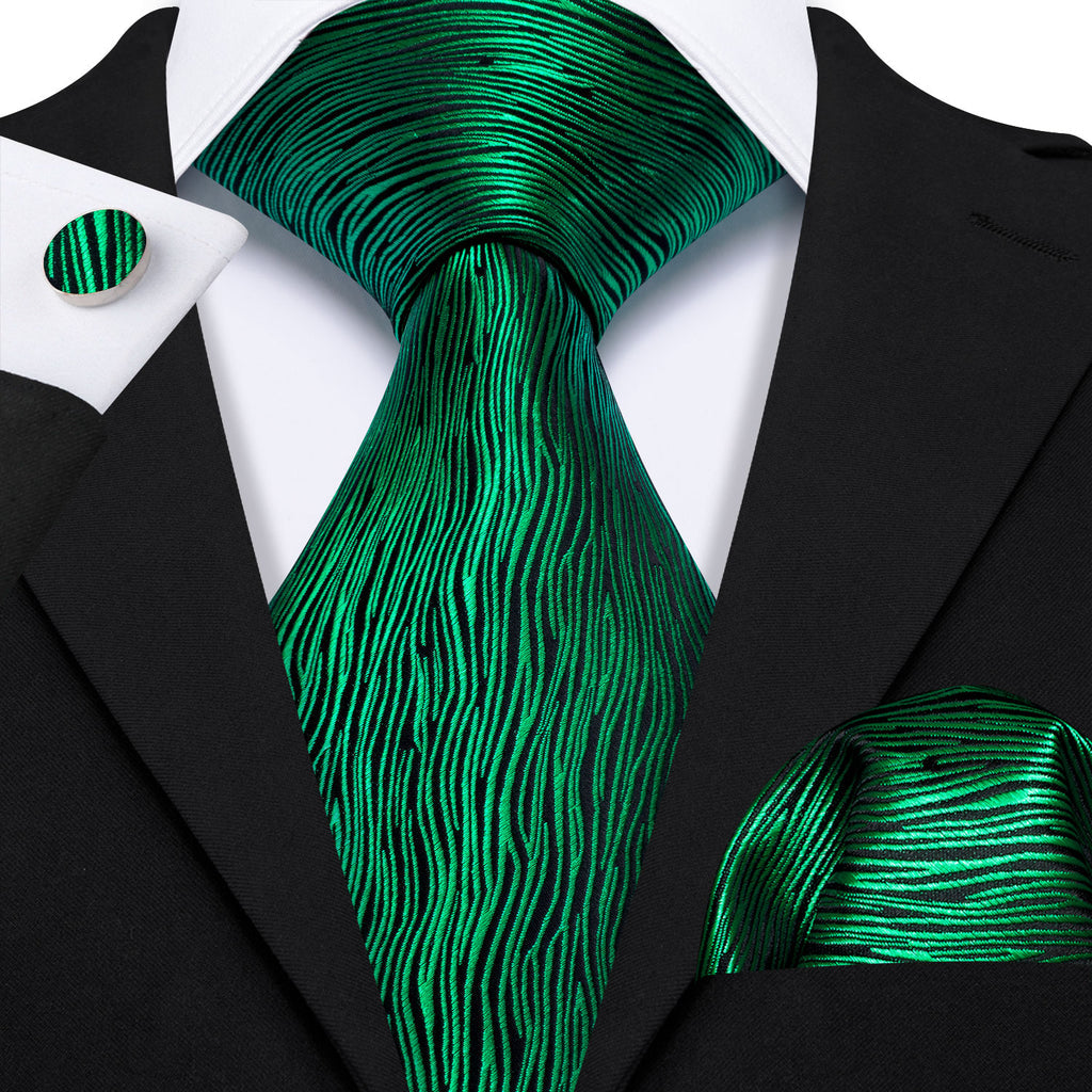 Green Novelty Striped Paisley Tie, Pocket Square and Cufflinks Set tie sets    - Sophisticated Gentlemen