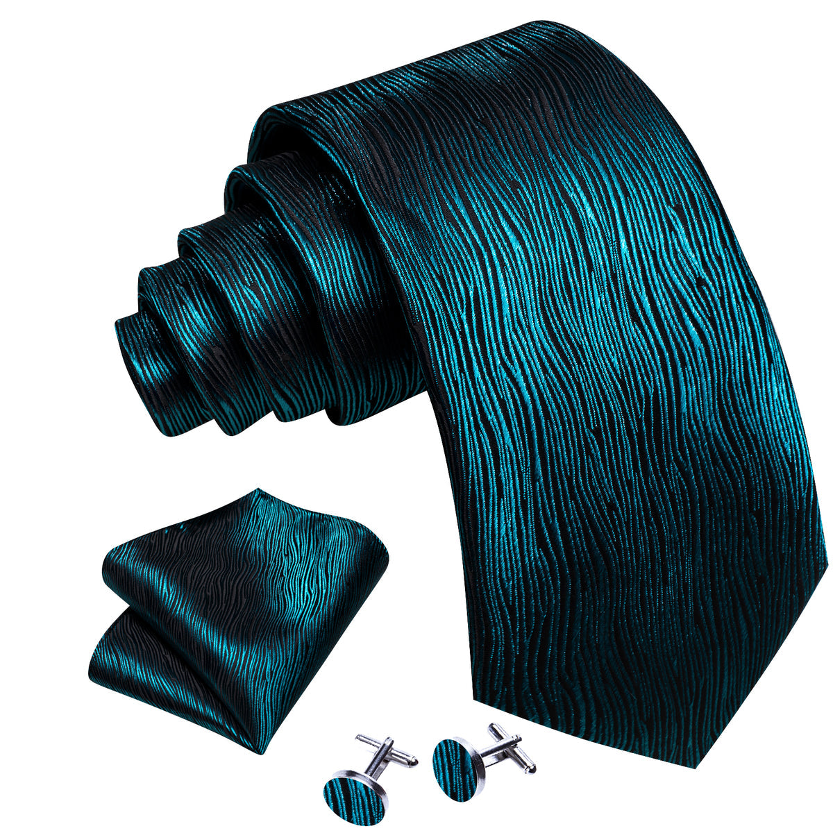 Nile Blue Novelty Solid Silk Tie, Pocket Square and Cufflinks Set tie sets    - Sophisticated Gentlemen