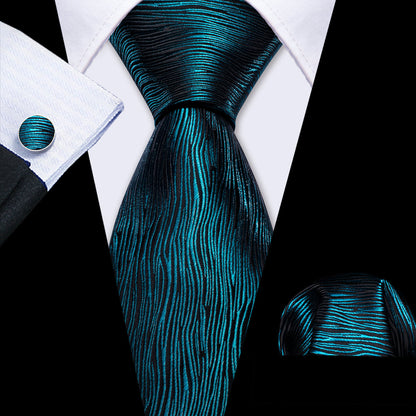Nile Blue Novelty Solid Silk Tie, Pocket Square and Cufflinks Set tie sets    - Sophisticated Gentlemen