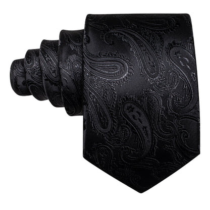 Black Men's Paisley Silk Tie, Pocket Square and Cufflinks Set tie sets    - Sophisticated Gentlemen