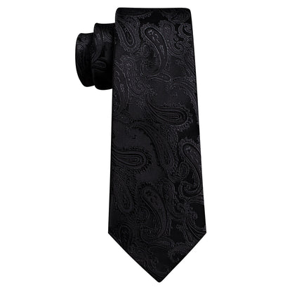 Black Men's Paisley Silk Tie, Pocket Square and Cufflinks Set tie sets    - Sophisticated Gentlemen