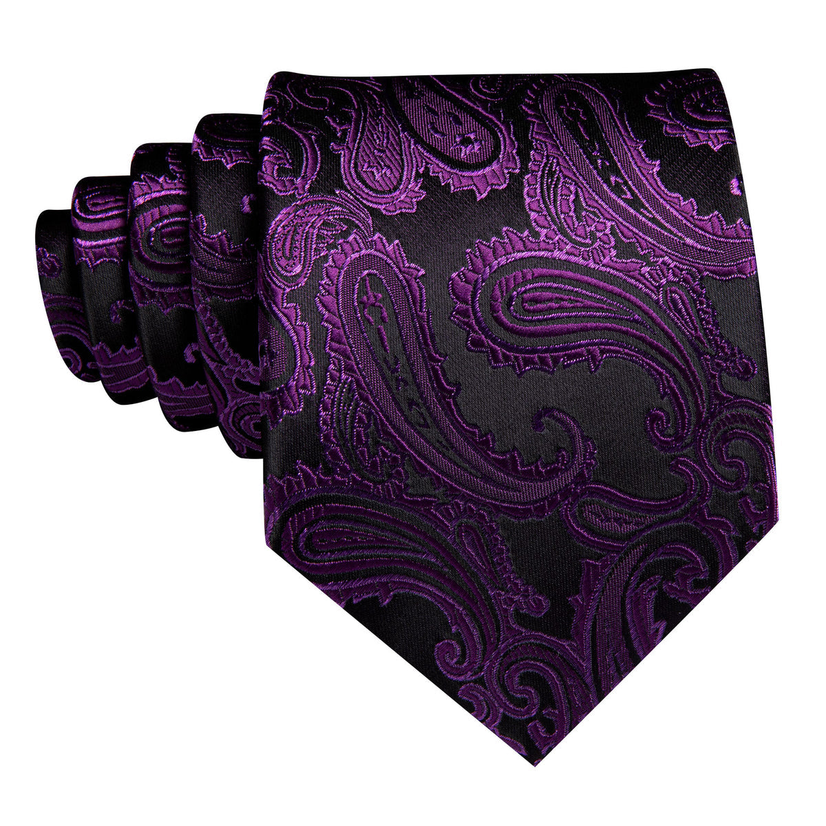 Violet Black Paisley Silk Tie, Pocket Square and Cufflinks Set tie sets    - Sophisticated Gentlemen