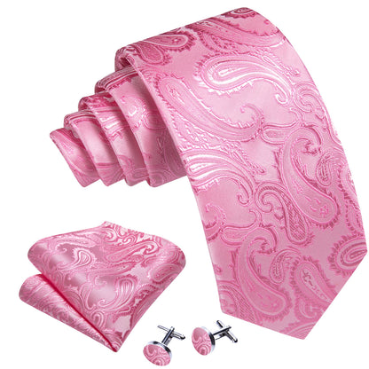 Pink Paisley Silk Wedding Tie, Pocket Square and Cufflinks Set tie sets    - Sophisticated Gentlemen