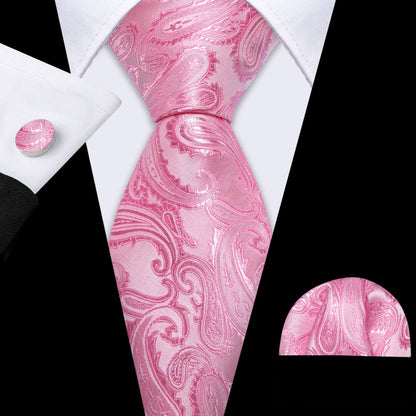 Pink Paisley Silk Wedding Tie, Pocket Square and Cufflinks Set tie sets    - Sophisticated Gentlemen