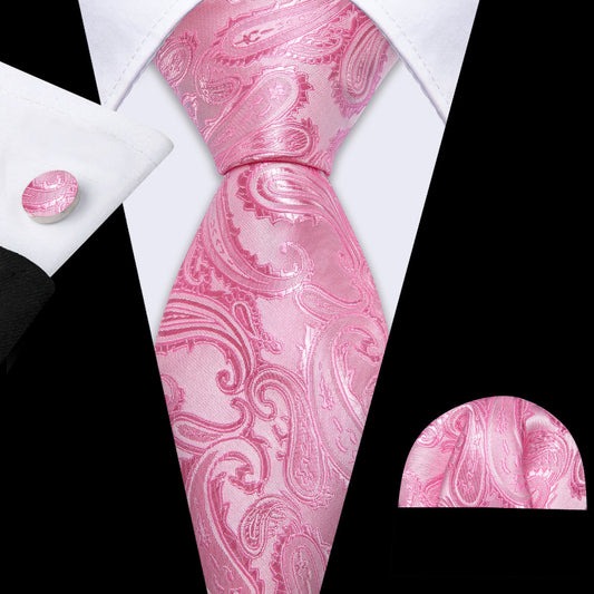 Pink Paisley Silk Wedding Tie, Pocket Square and Cufflinks Set tie sets    - Sophisticated Gentlemen