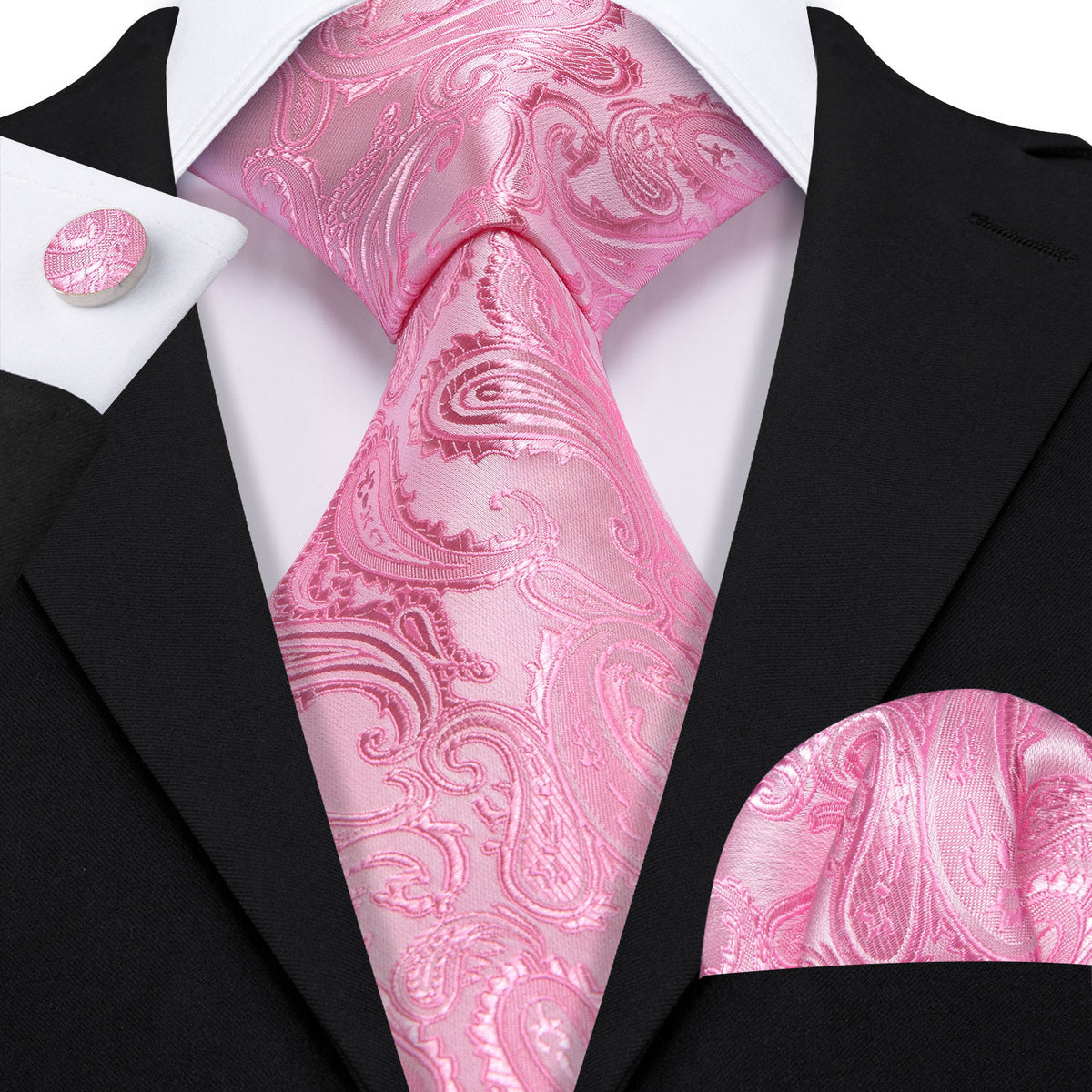 Pink Paisley Silk Wedding Tie, Pocket Square and Cufflinks Set tie sets    - Sophisticated Gentlemen