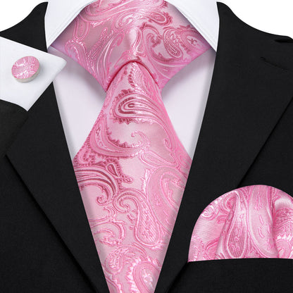 Pink Paisley Silk Wedding Tie, Pocket Square and Cufflinks Set tie sets    - Sophisticated Gentlemen