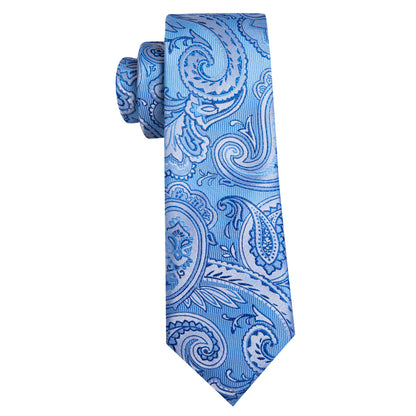 Light Blue Paisley Tie, Pocket Square and Cufflinks tie sets    - Sophisticated Gentlemen