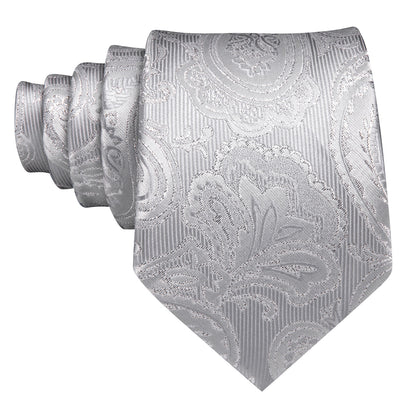 Gray Paisley Silk Tie, Pocket Square and Cufflinks Set tie sets    - Sophisticated Gentlemen