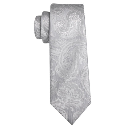 Gray Paisley Silk Tie, Pocket Square and Cufflinks Set tie sets    - Sophisticated Gentlemen