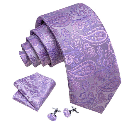 Light Purple Paisley Silk Tie, Pocket Square and Cufflinks Set tie sets    - Sophisticated Gentlemen