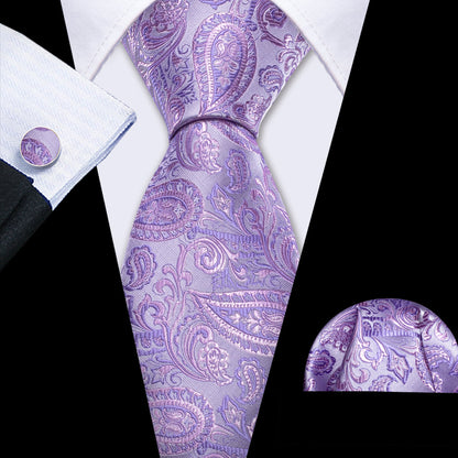 Light Purple Paisley Silk Tie, Pocket Square and Cufflinks Set tie sets    - Sophisticated Gentlemen