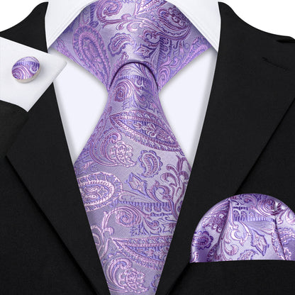 Light Purple Paisley Silk Tie, Pocket Square and Cufflinks Set tie sets    - Sophisticated Gentlemen
