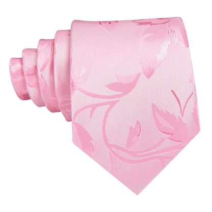 Pink Leaf Floral Silk Tie, Pocket Square and Cufflinks Set tie sets    - Sophisticated Gentlemen