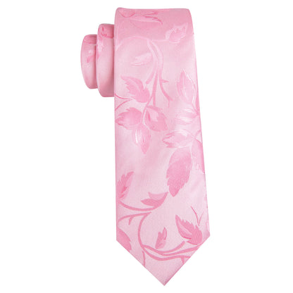 Pink Leaf Floral Silk Tie, Pocket Square and Cufflinks Set tie sets    - Sophisticated Gentlemen