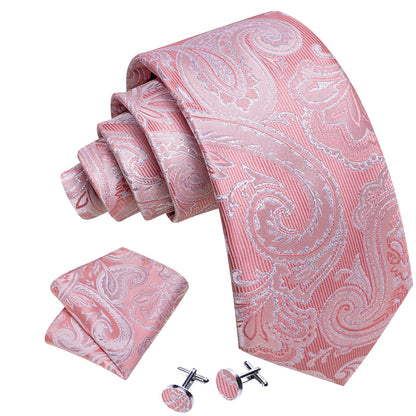 Pink Wedding Paisley Silk Tie, Pocket Square and Cufflinks Set tie sets    - Sophisticated Gentlemen