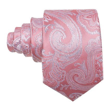 Pink Wedding Paisley Silk Tie, Pocket Square and Cufflinks Set tie sets    - Sophisticated Gentlemen