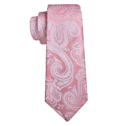 Pink Wedding Paisley Silk Tie, Pocket Square and Cufflinks Set tie sets    - Sophisticated Gentlemen