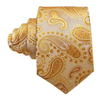 Gold Paisley Silk Tie, Pocket Square and Cufflinks Set tie sets    - Sophisticated Gentlemen