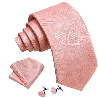 Light Red Paisley Silk Tie, Pocket Square and Cufflinks Set tie sets    - Sophisticated Gentlemen