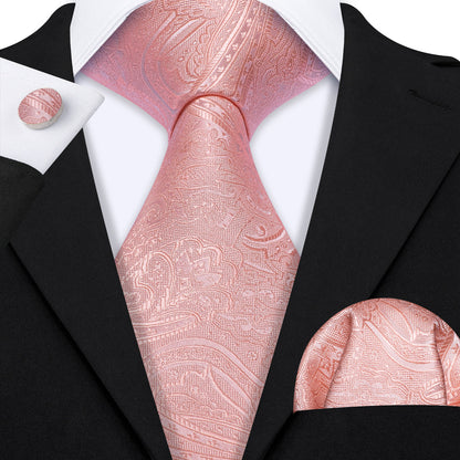 Light Red Paisley Silk Tie, Pocket Square and Cufflinks Set tie sets    - Sophisticated Gentlemen