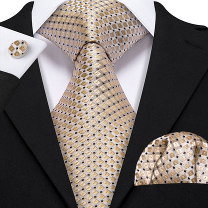 Brown Geometric Silk Tie, Pocket Square and Cufflinks tie sets Default Title - Sophisticated Gentlemen