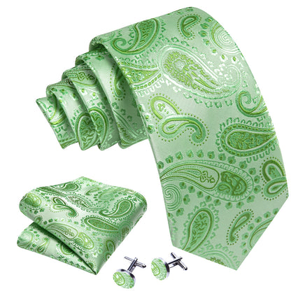 Turquoise Green Paisley Silk Tie, Pocket Square and Cufflinks Set tie sets    - Sophisticated Gentlemen