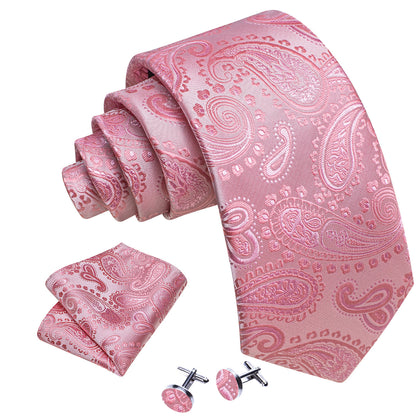 Pink Paisley Wedding Silk Tie, Pocket Square and Cufflinks Set tie sets    - Sophisticated Gentlemen