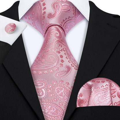 Pink Paisley Wedding Silk Tie, Pocket Square and Cufflinks Set tie sets    - Sophisticated Gentlemen