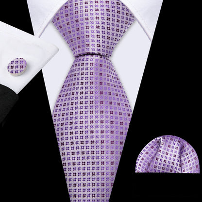 Purple Floral Classy Jacquard Silk Tie, Pocket Square and Cufflinks Set tie sets    - Sophisticated Gentlemen