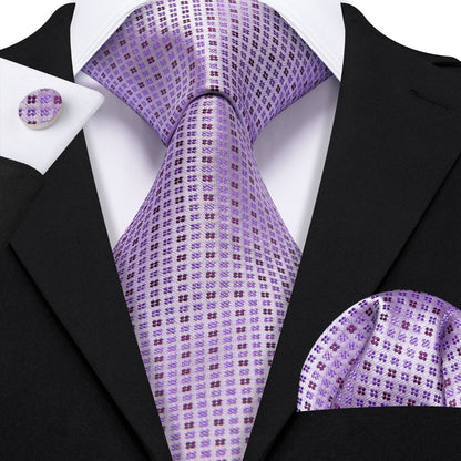 Purple Floral Classy Jacquard Silk Tie, Pocket Square and Cufflinks Set tie sets    - Sophisticated Gentlemen