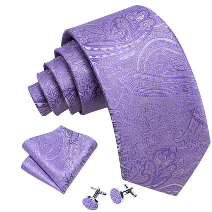 Purple Wedding Paisley Silk Tie, Pocket Square and Cufflinks Set tie sets    - Sophisticated Gentlemen
