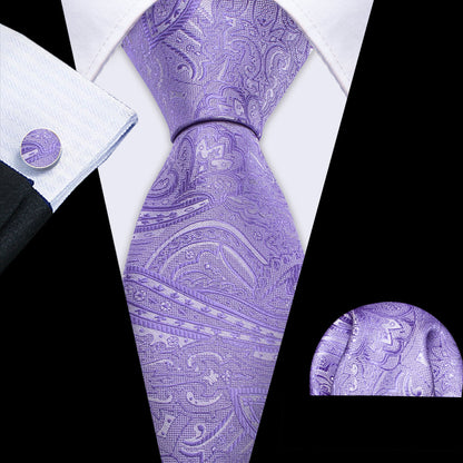 Purple Wedding Paisley Silk Tie, Pocket Square and Cufflinks Set tie sets    - Sophisticated Gentlemen