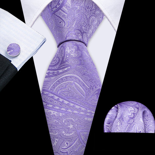 Purple Wedding Paisley Silk Tie, Pocket Square and Cufflinks Set tie sets    - Sophisticated Gentlemen