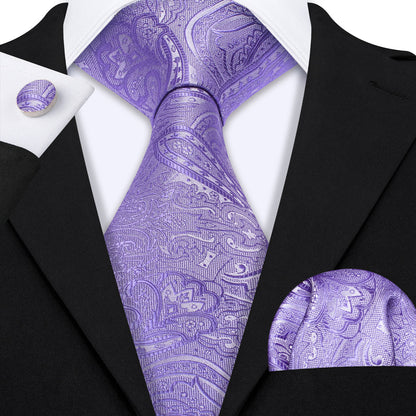 Purple Wedding Paisley Silk Tie, Pocket Square and Cufflinks Set tie sets    - Sophisticated Gentlemen
