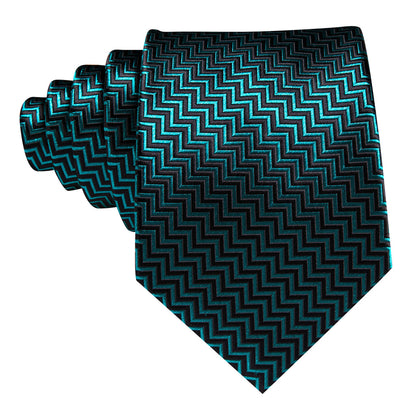 Teal Blue Black Ripple Silk Tie, Pocket Square and Cufflinks Set tie sets    - Sophisticated Gentlemen