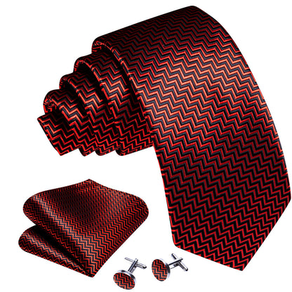 Red Black Striped Silk Tie, Pocket Square and Cufflinks Set tie sets    - Sophisticated Gentlemen