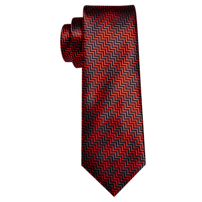 Red Black Striped Silk Tie, Pocket Square and Cufflinks Set tie sets    - Sophisticated Gentlemen