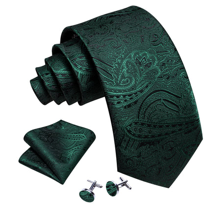 Green Jacquard Paisley Silk Tie, Pocket Square and Cufflinks Set tie sets    - Sophisticated Gentlemen