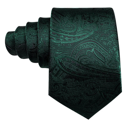 Green Jacquard Paisley Silk Tie, Pocket Square and Cufflinks Set tie sets    - Sophisticated Gentlemen