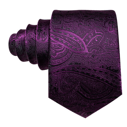 Purple Azalea Paisley Silk Tie, Pocket Square and Cufflinks Set tie sets    - Sophisticated Gentlemen