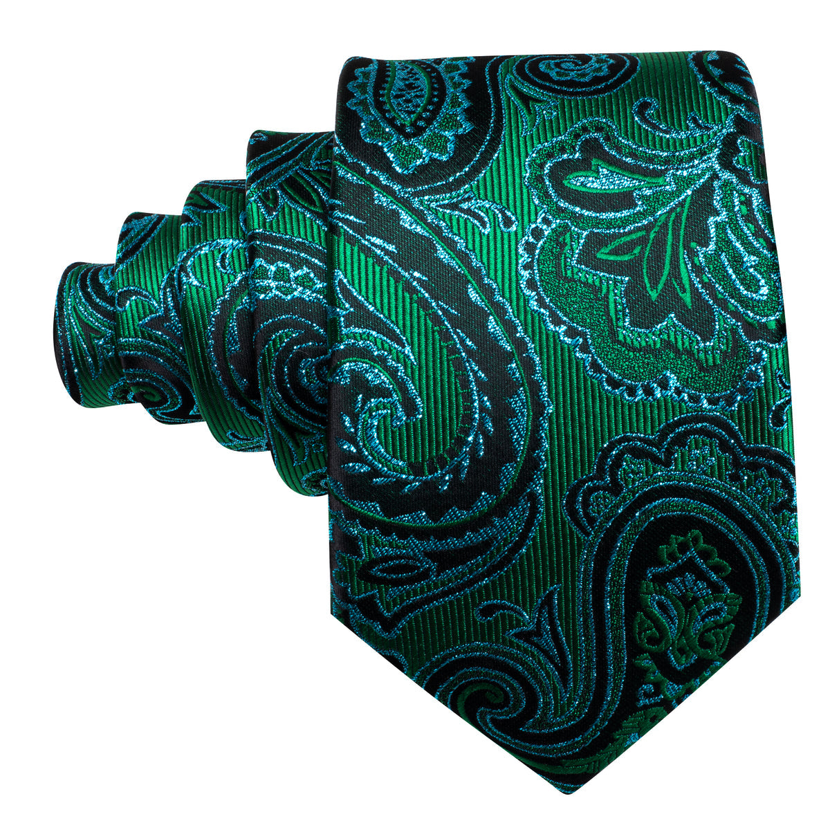 Blue Green Paisley Silk Tie, Pocket Square and Cufflinks Set tie sets    - Sophisticated Gentlemen