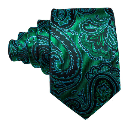 Blue Green Paisley Silk Tie, Pocket Square and Cufflinks Set tie sets    - Sophisticated Gentlemen