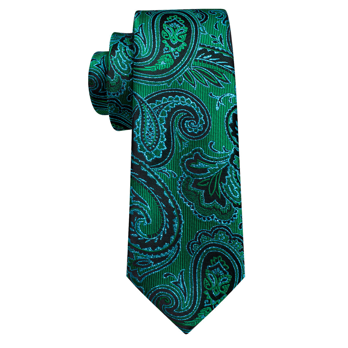 Blue Green Paisley Silk Tie, Pocket Square and Cufflinks Set tie sets    - Sophisticated Gentlemen